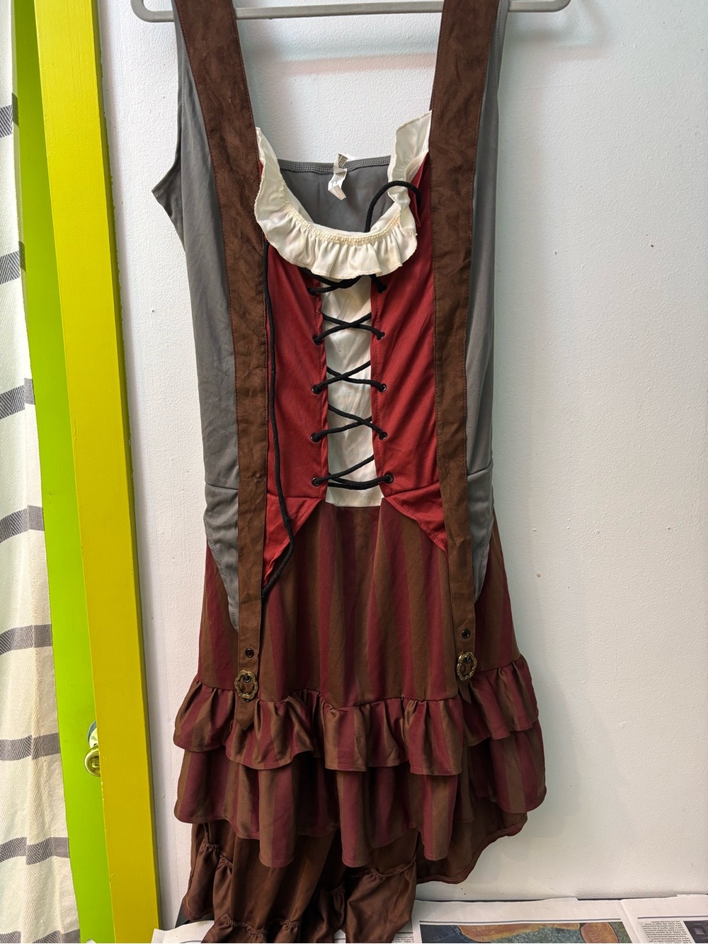 Burgundy and Brown Pirate Dress with Lace-Up Bodice
